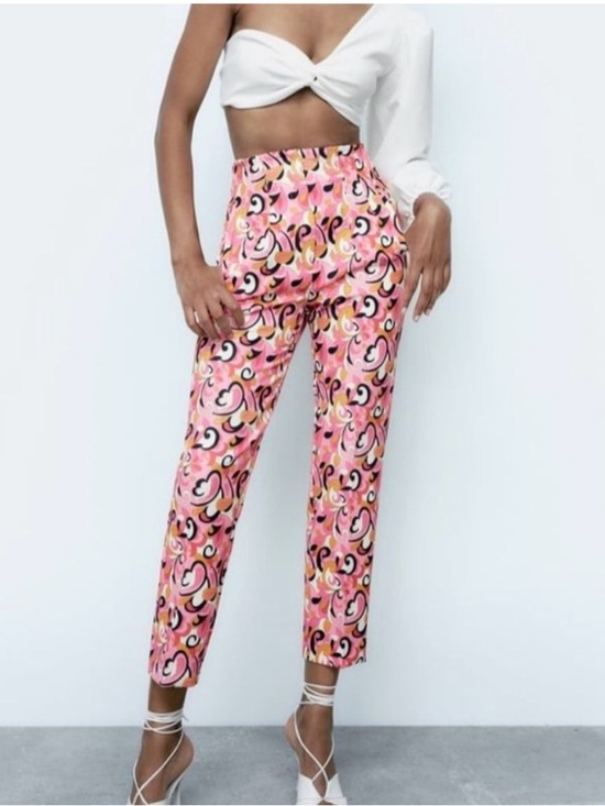 Zara Pants - Zara paisley retro 70s print pants trousers sz XL pink